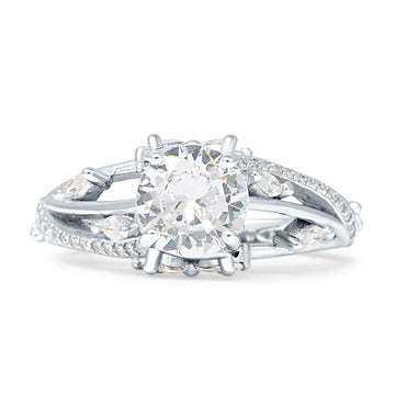 Round Engagement Ring Split Shank Cubic Zirconia 925 Sterling Silver Wholesale
